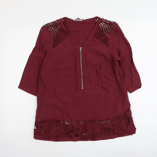 Warehouse Womens Red Viscose Basic Blouse Size 14 V-Neck