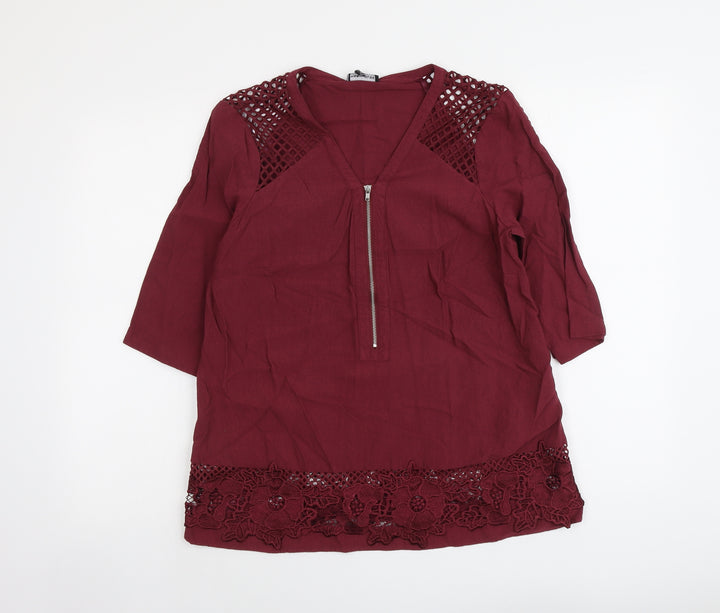 Warehouse Womens Red Viscose Basic Blouse Size 14 V-Neck