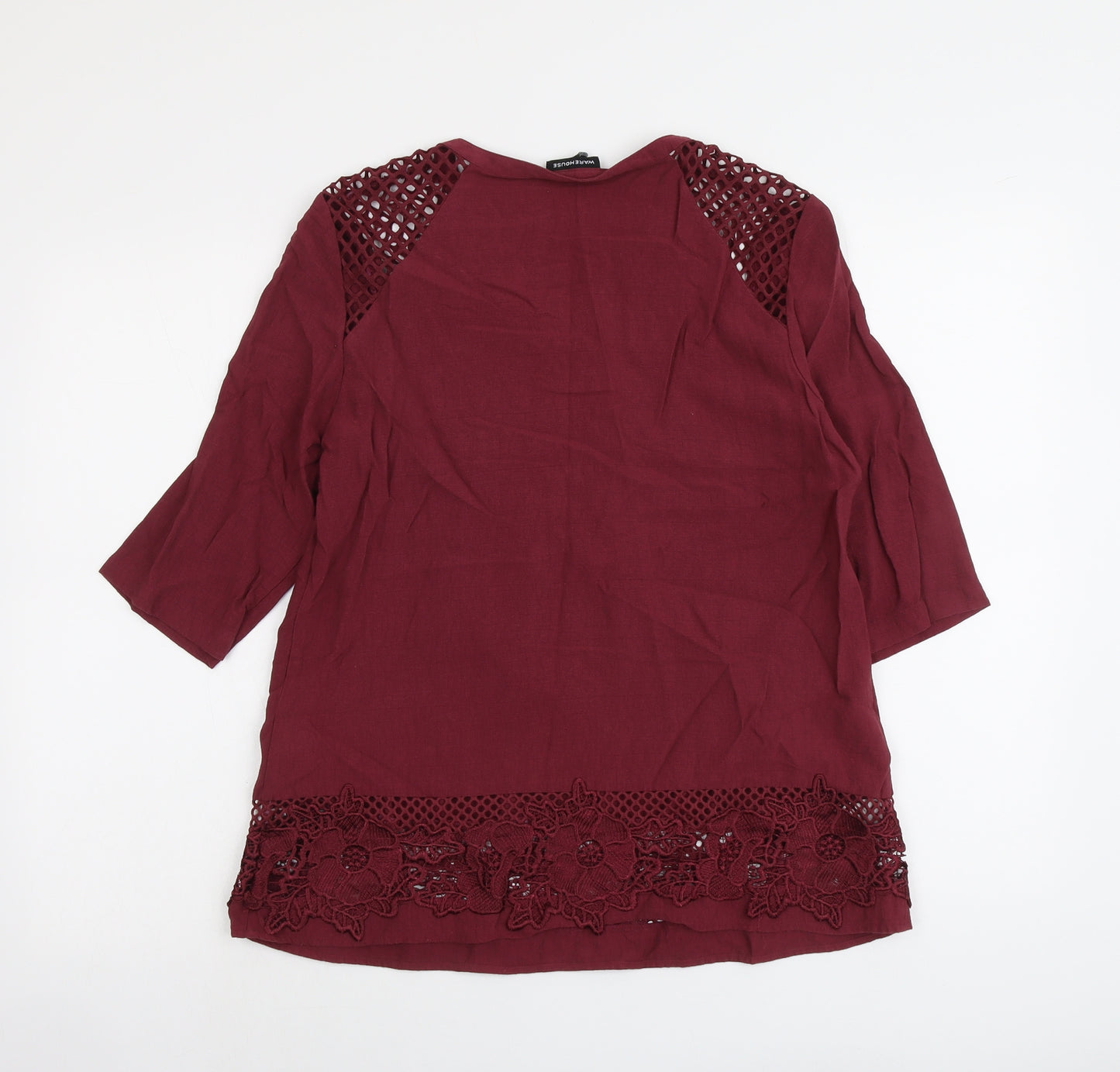 Warehouse Womens Red Viscose Basic Blouse Size 14 V-Neck
