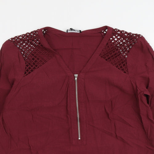 Warehouse Womens Red Viscose Basic Blouse Size 14 V-Neck