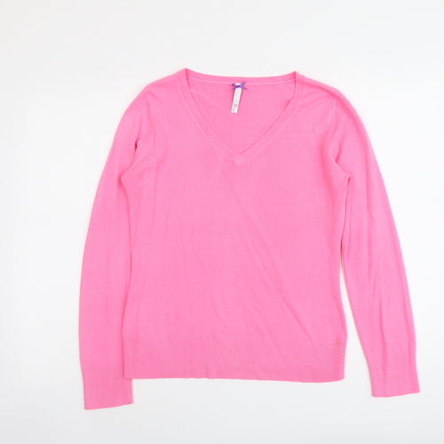 BHS Womens Pink V-Neck Acrylic Pullover Jumper Size 10