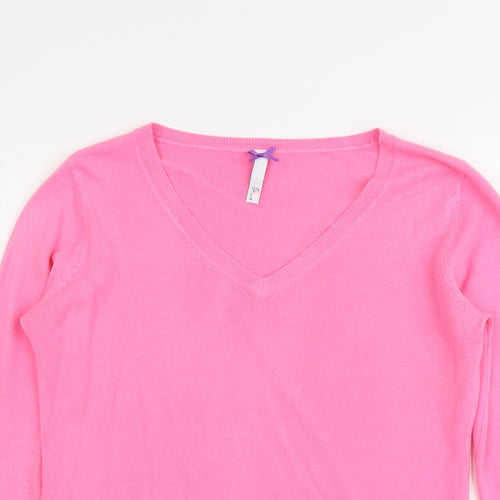 BHS Womens Pink V-Neck Acrylic Pullover Jumper Size 10