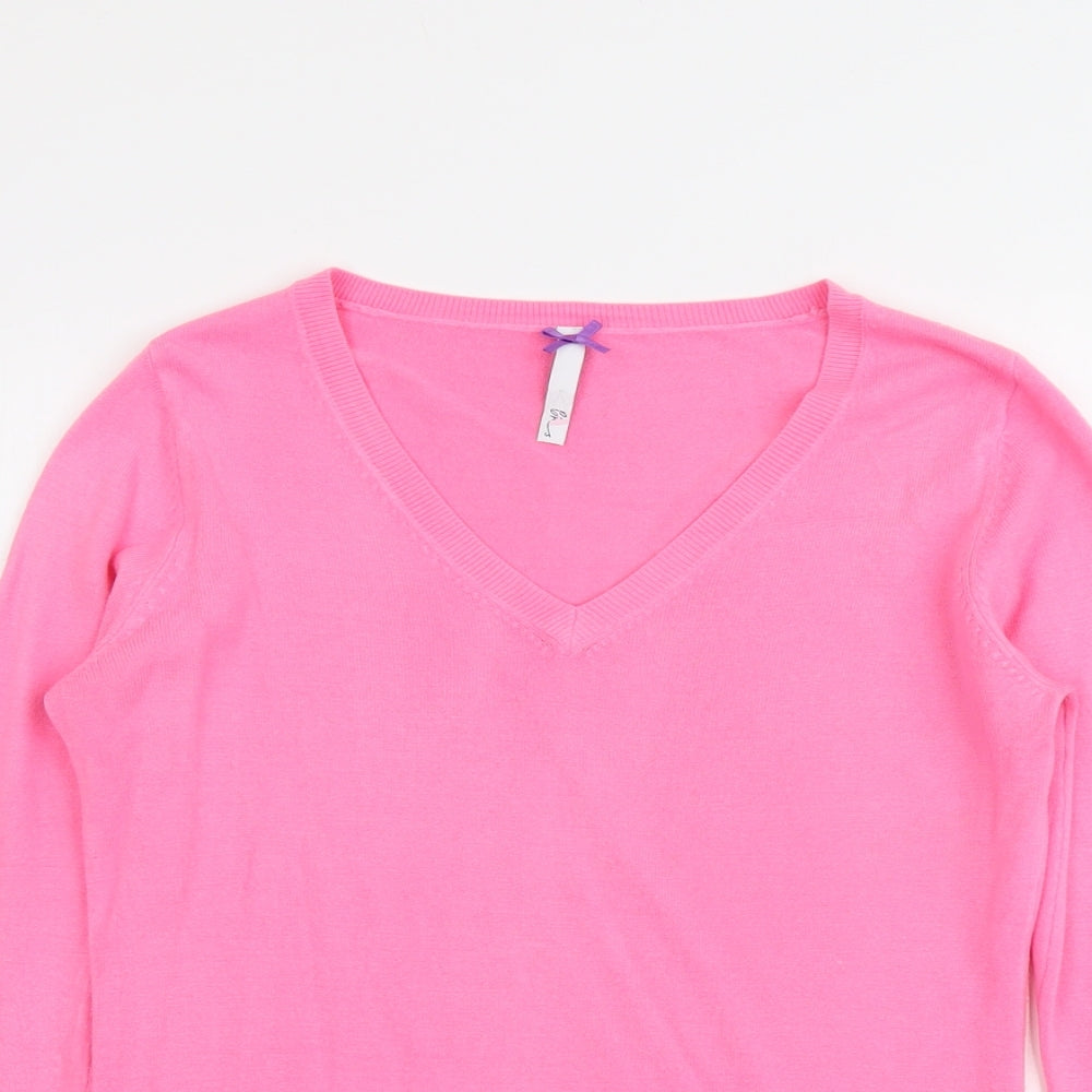 BHS Womens Pink V-Neck Acrylic Pullover Jumper Size 10