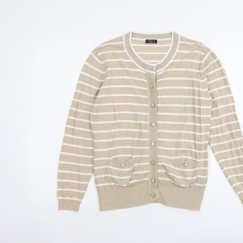 Bonmarché Womens Beige Round Neck Striped Viscose Cardigan Jumper Size S