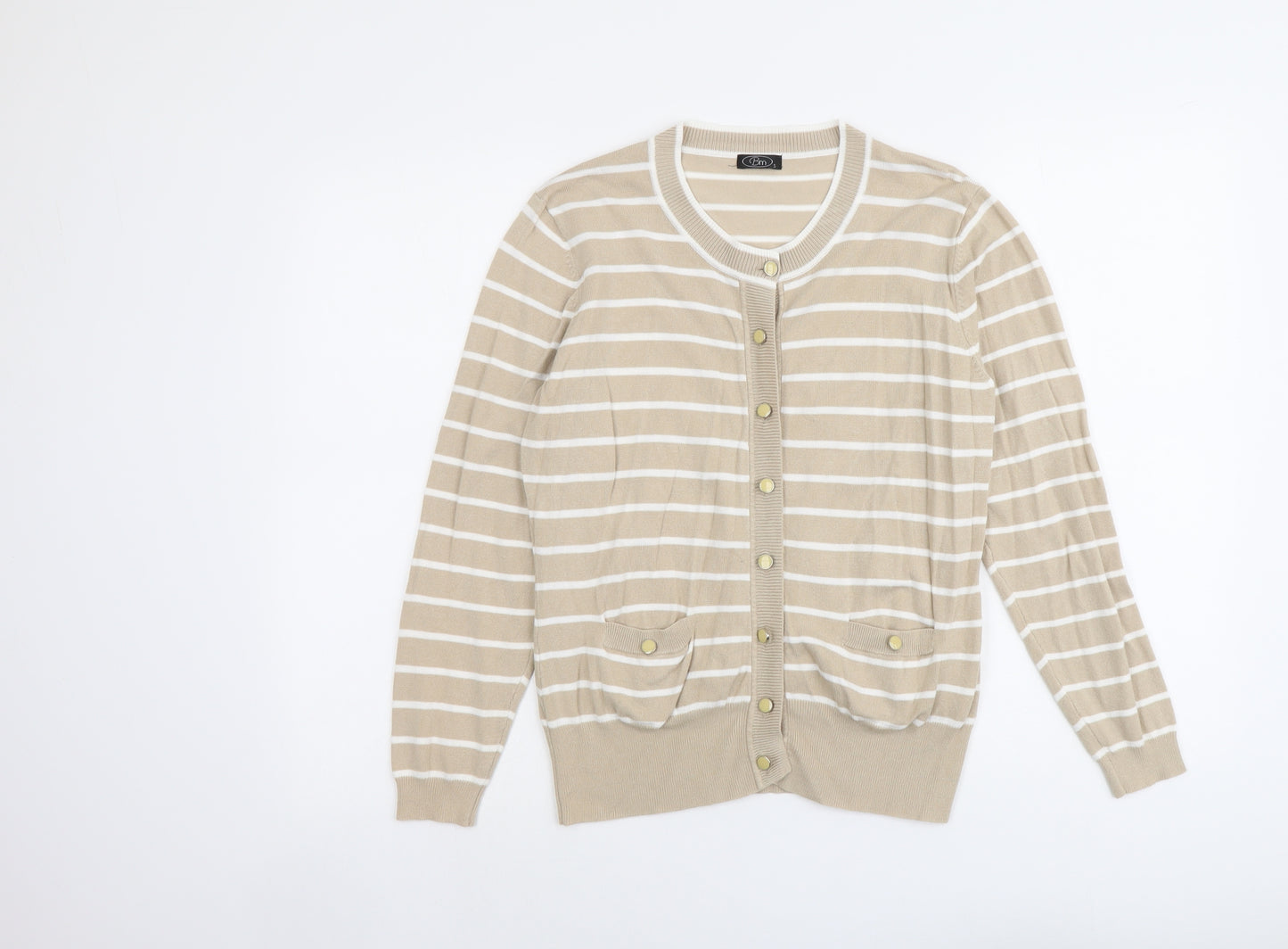 Bonmarché Womens Beige Round Neck Striped Viscose Cardigan Jumper Size S