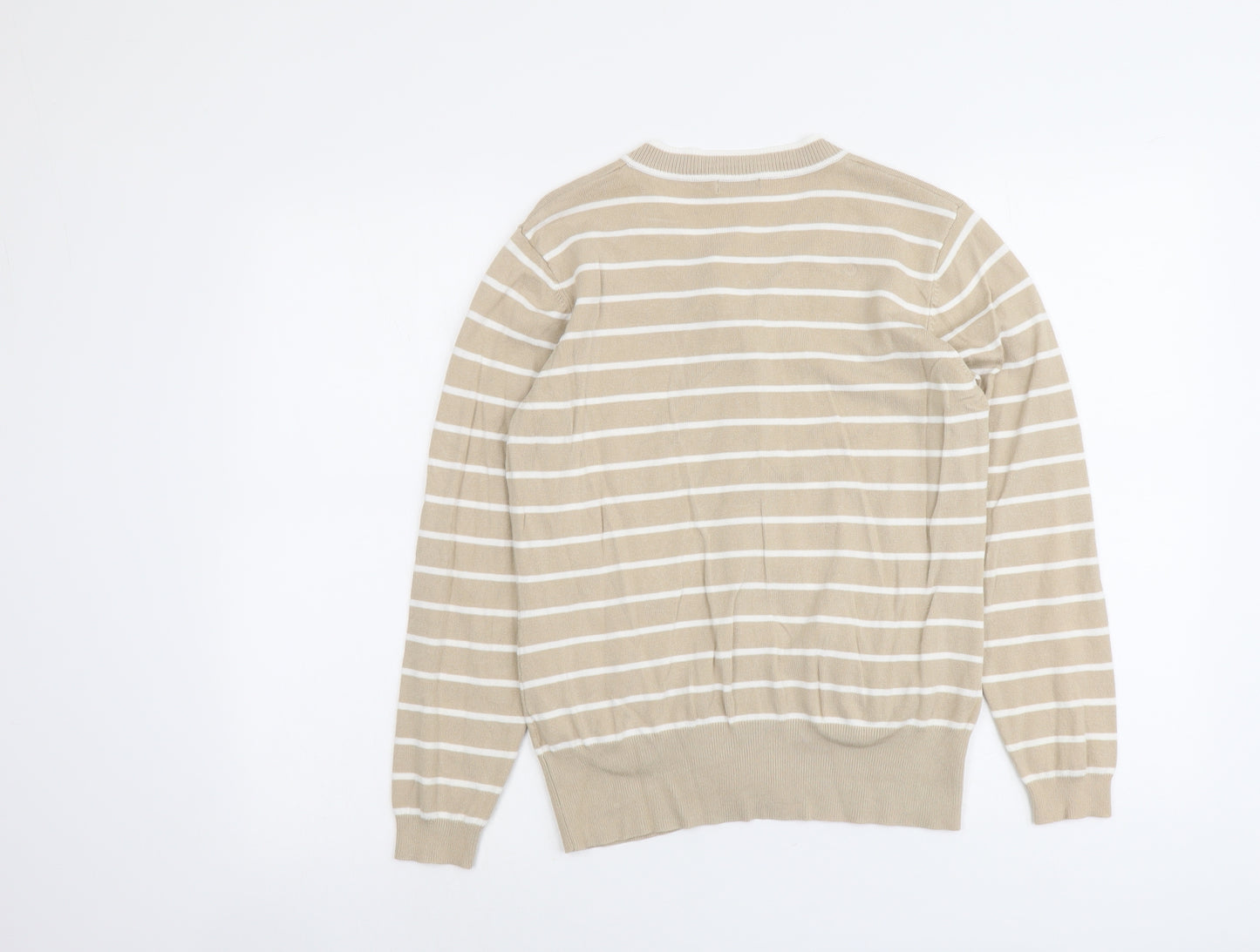 Bonmarché Womens Beige Round Neck Striped Viscose Cardigan Jumper Size S