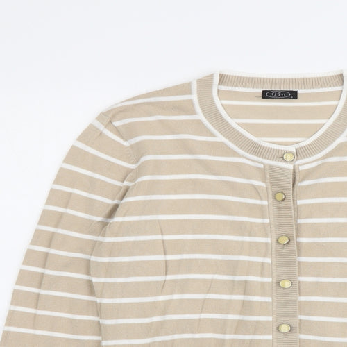 Bonmarché Womens Beige Round Neck Striped Viscose Cardigan Jumper Size S