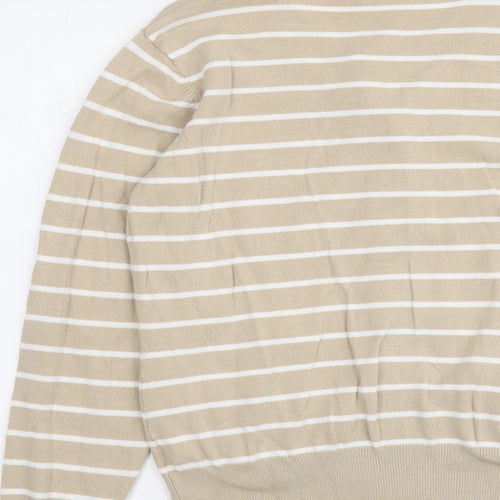Bonmarché Womens Beige Round Neck Striped Viscose Cardigan Jumper Size S