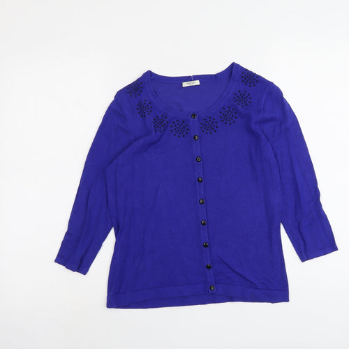 Precis Womens Blue Boat Neck Viscose Cardigan Jumper Size S - Embellished Neckline