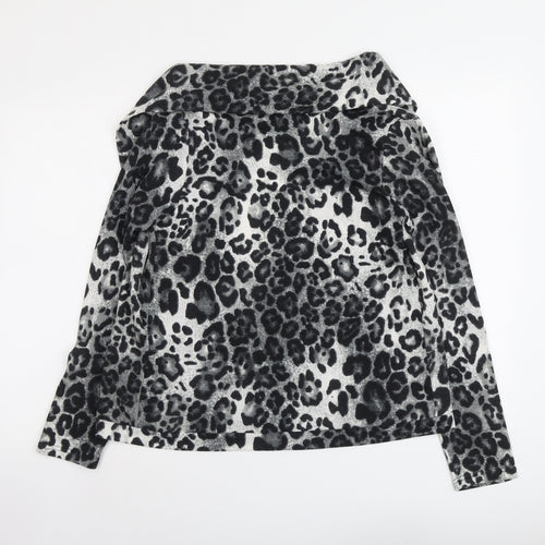 Izabel Womens Grey V-Neck Animal Print Polyester Cardigan Jumper Size S - Leopard Pattern