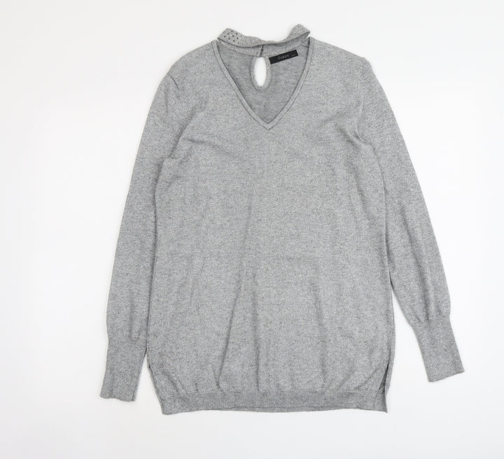 Zuppe Womens Grey V-Neck Polyamide Pullover Jumper Size S