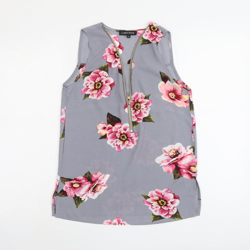 Cameo Rose Womens Grey Floral Polyester Basic Tank Size 8 V-Neck