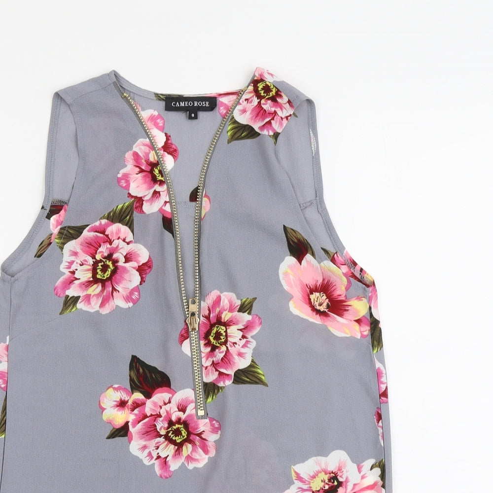 Cameo Rose Womens Grey Floral Polyester Basic Tank Size 8 V-Neck