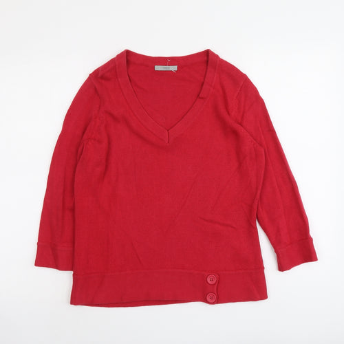 Marks and Spencer Womens Pink V-Neck Cotton Pullover Jumper Size 14