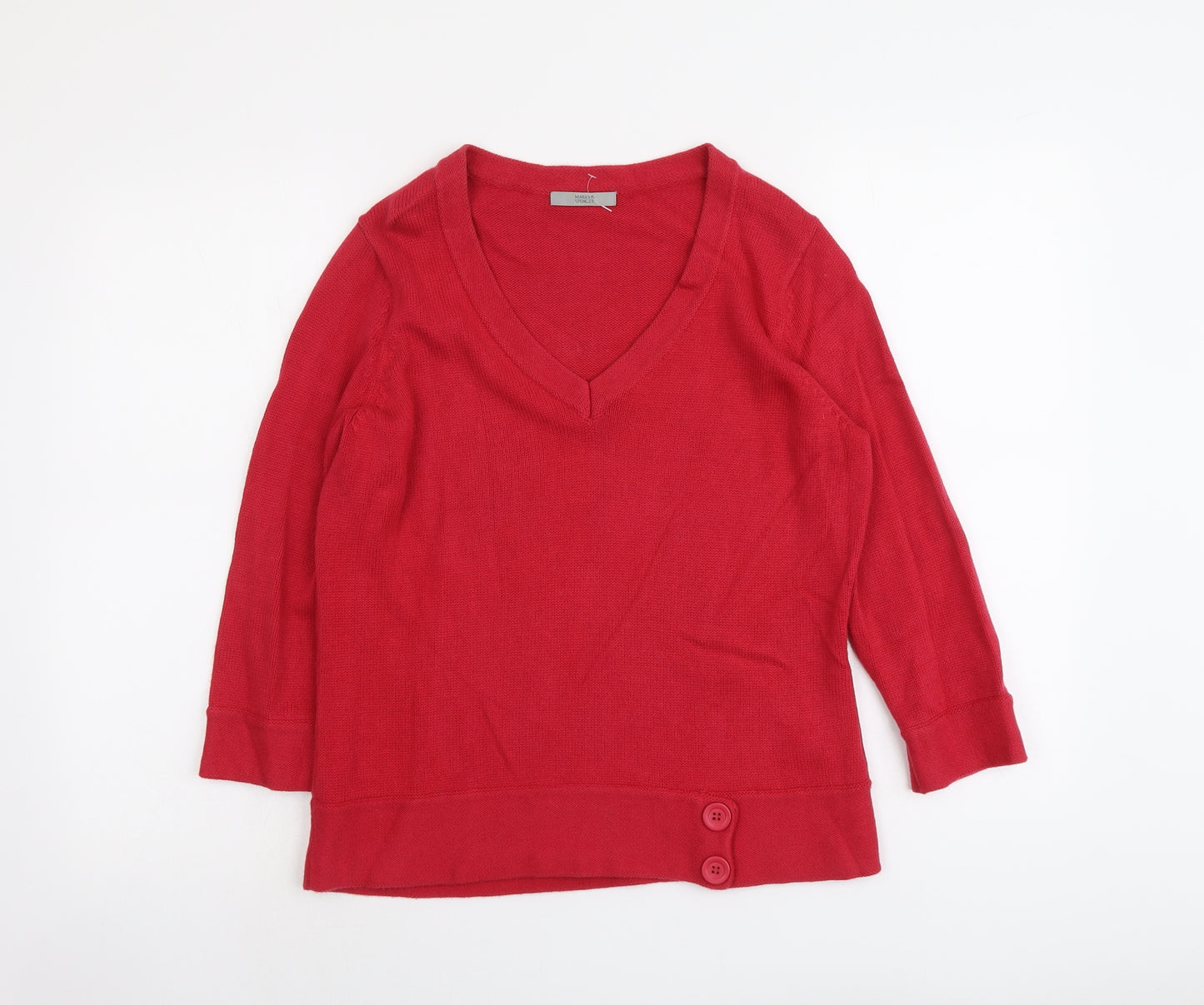 Marks and Spencer Womens Pink V-Neck Cotton Pullover Jumper Size 14