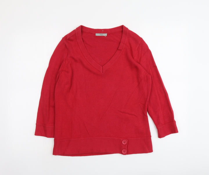 Marks and Spencer Womens Pink V-Neck Cotton Pullover Jumper Size 14
