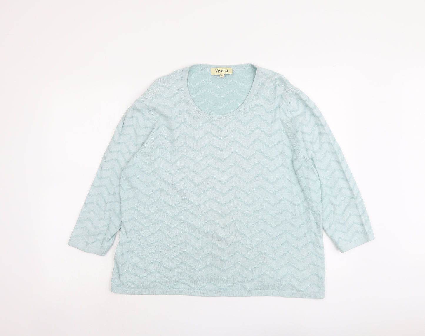 Viyella Womens Blue Round Neck Geometric Viscose Pullover Jumper Size XL