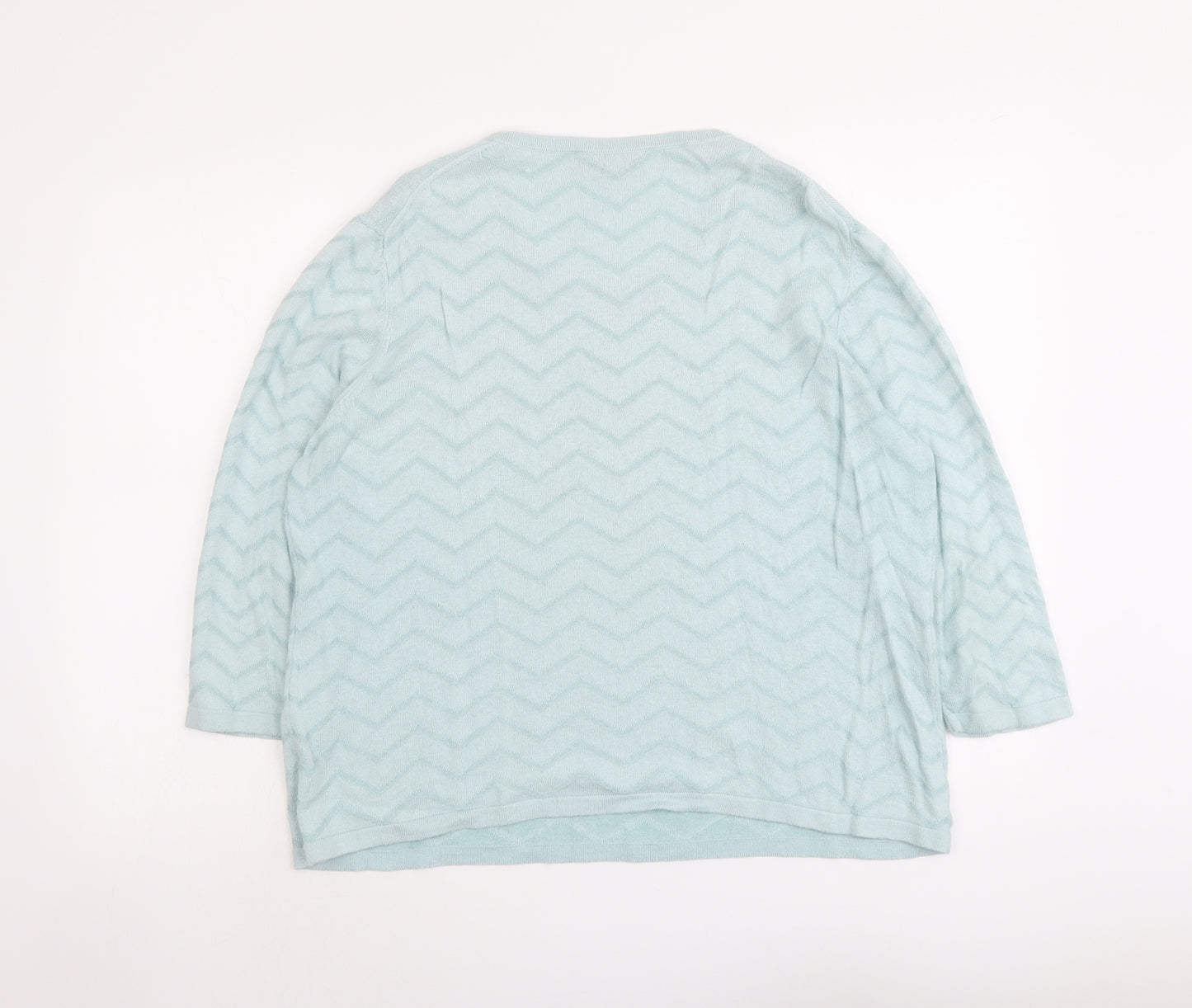 Viyella Womens Blue Round Neck Geometric Viscose Pullover Jumper Size XL