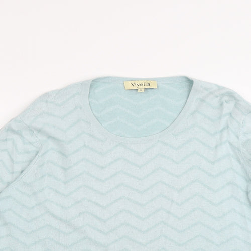 Viyella Womens Blue Round Neck Geometric Viscose Pullover Jumper Size XL