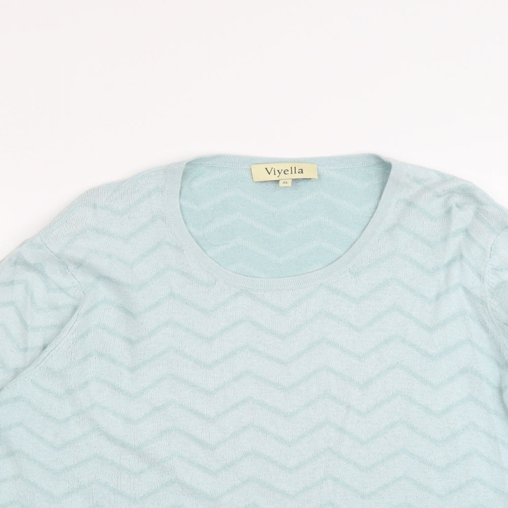 Viyella Womens Blue Round Neck Geometric Viscose Pullover Jumper Size XL