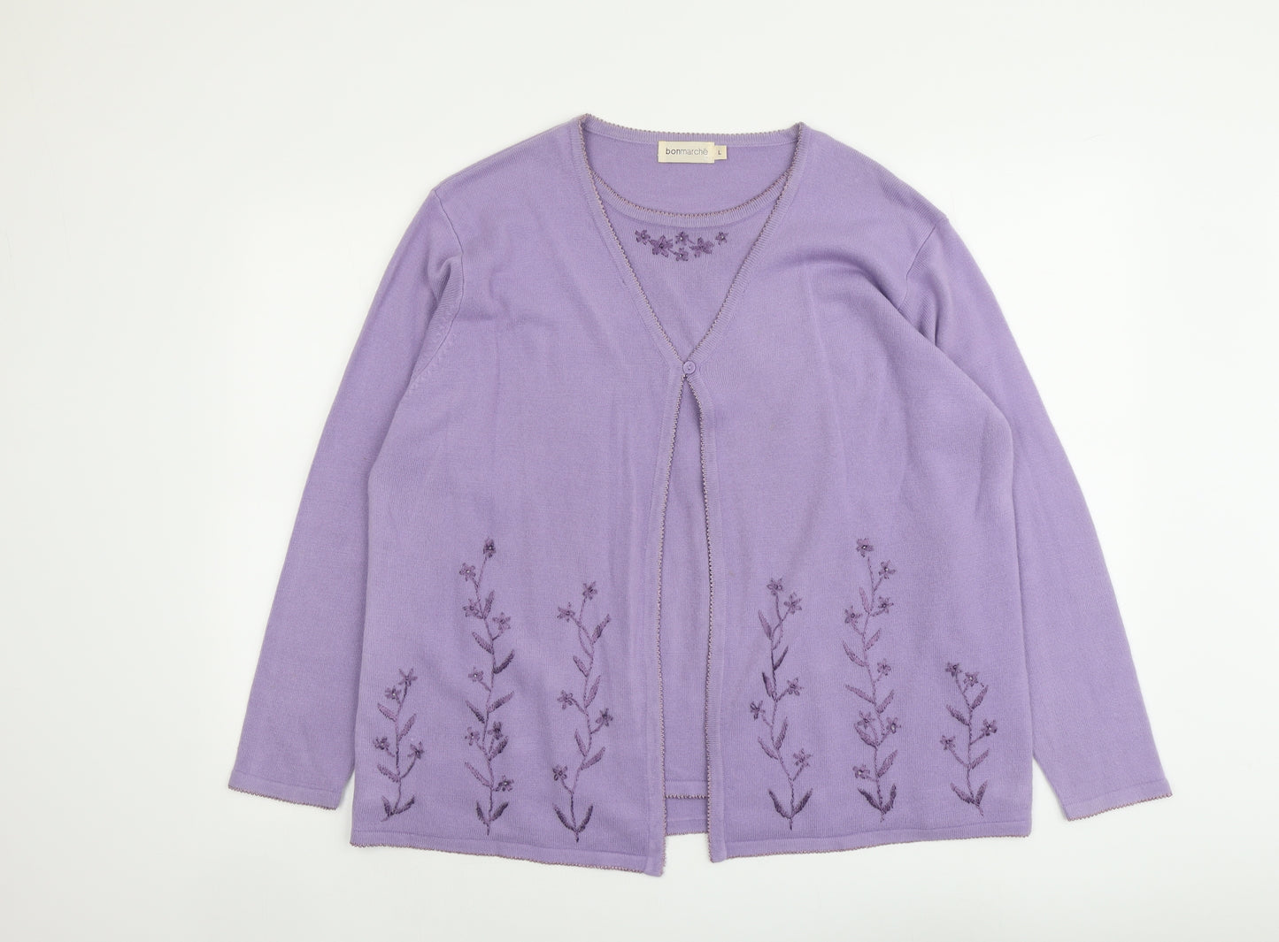 Bonmarché Womens Purple Round Neck Acrylic Cardigan Jumper Size L - Twin Set