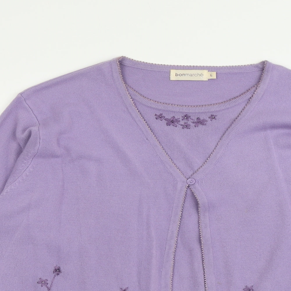 Bonmarché Womens Purple Round Neck Acrylic Cardigan Jumper Size L - Twin Set