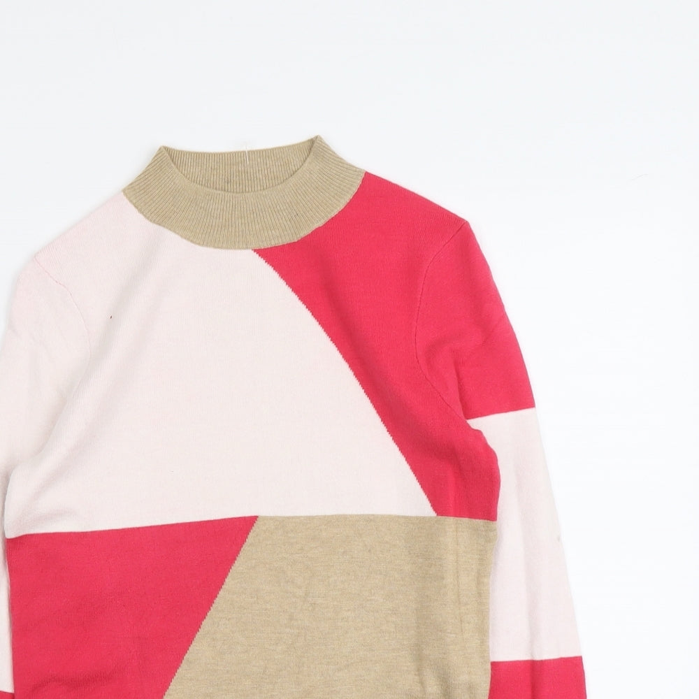 Marks and Spencer Womens Multicoloured Round Neck Geometric Viscose Pullover Jumper Size 10