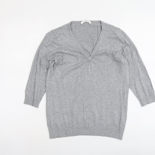 Marks and Spencer Womens Grey V-Neck Viscose Pullover Jumper Size 12