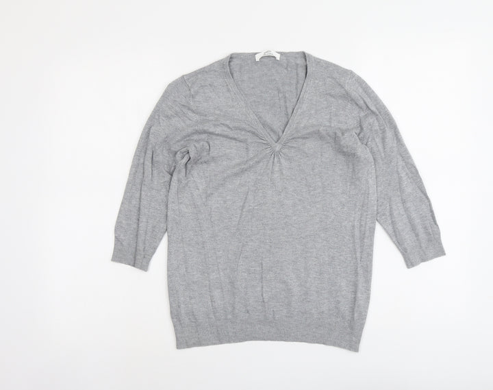 Marks and Spencer Womens Grey V-Neck Viscose Pullover Jumper Size 12
