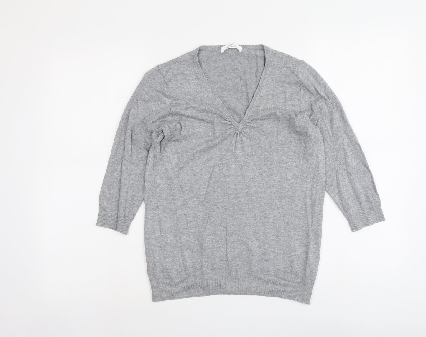 Marks and Spencer Womens Grey V-Neck Viscose Pullover Jumper Size 12