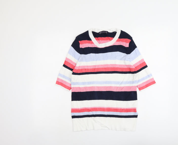 Marks and Spencer Womens Multicoloured Round Neck Striped Viscose Pullover Jumper Size 16
