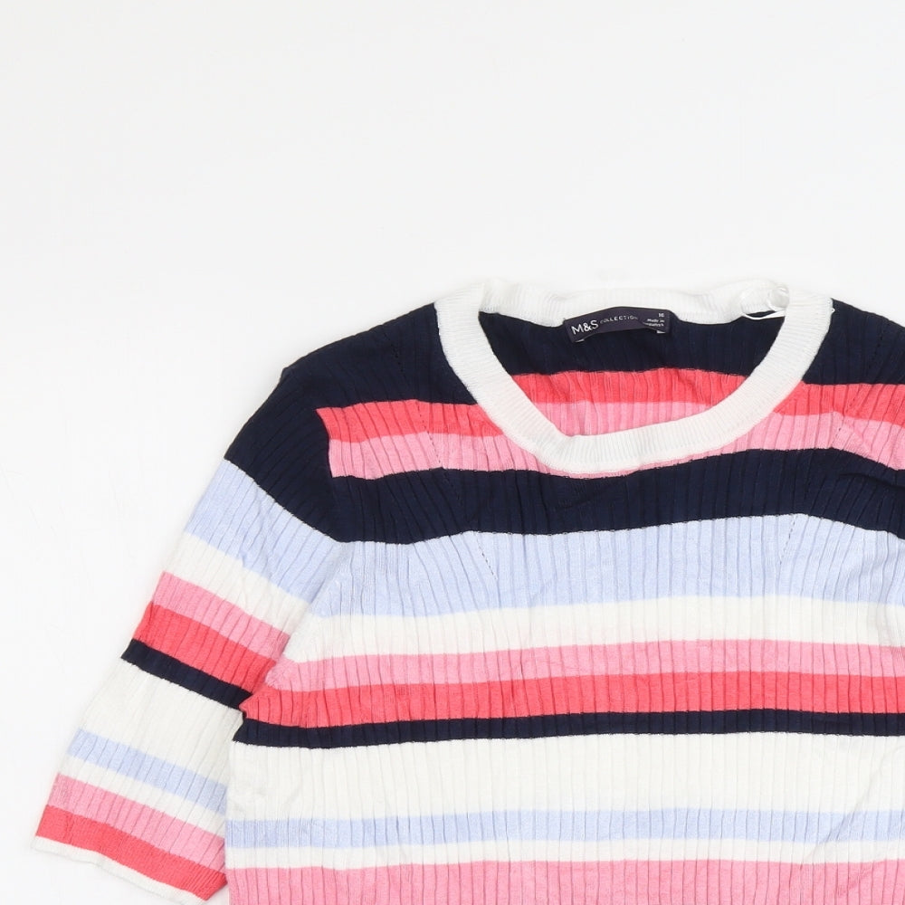 Marks and Spencer Womens Multicoloured Round Neck Striped Viscose Pullover Jumper Size 16