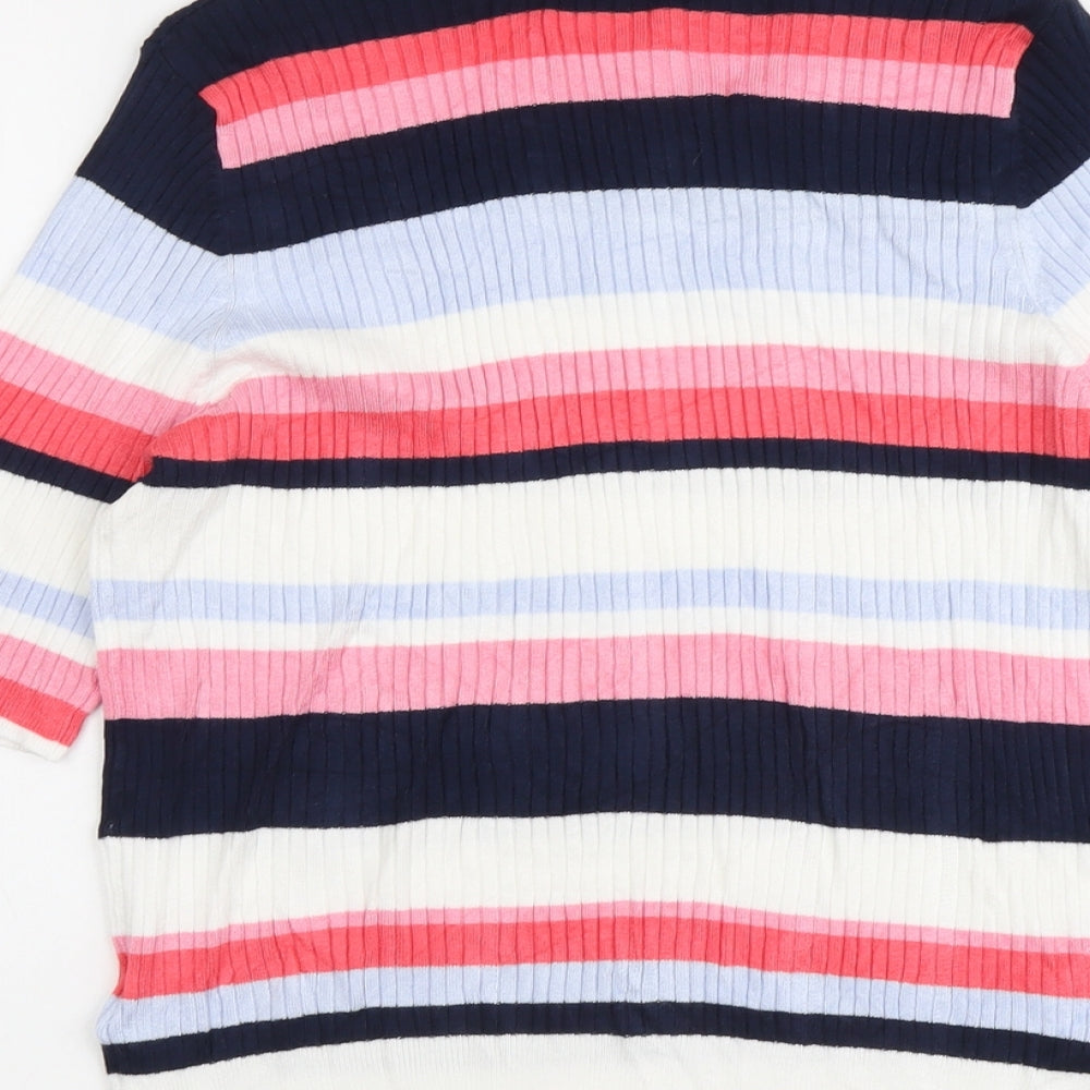 Marks and Spencer Womens Multicoloured Round Neck Striped Viscose Pullover Jumper Size 16
