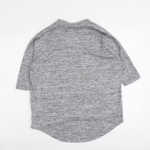 New Look Womens Grey Geometric Polyester Basic T-Shirt Size S V-Neck