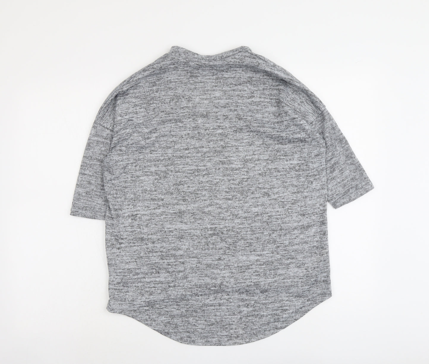 New Look Womens Grey Geometric Polyester Basic T-Shirt Size S V-Neck