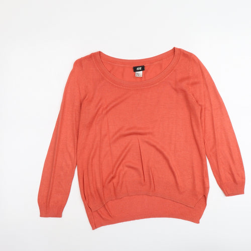 H&M Womens Orange Round Neck Viscose Pullover Jumper Size XS