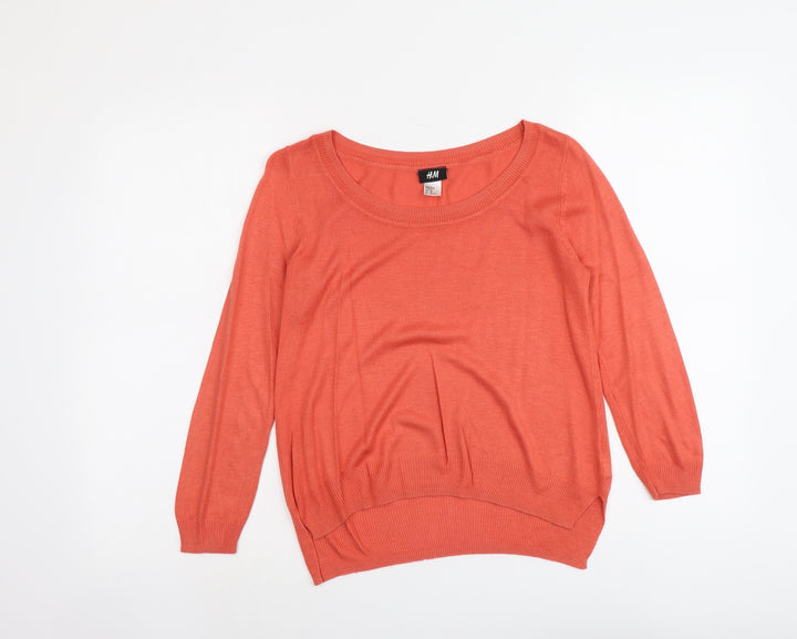 H&M Womens Orange Round Neck Viscose Pullover Jumper Size XS