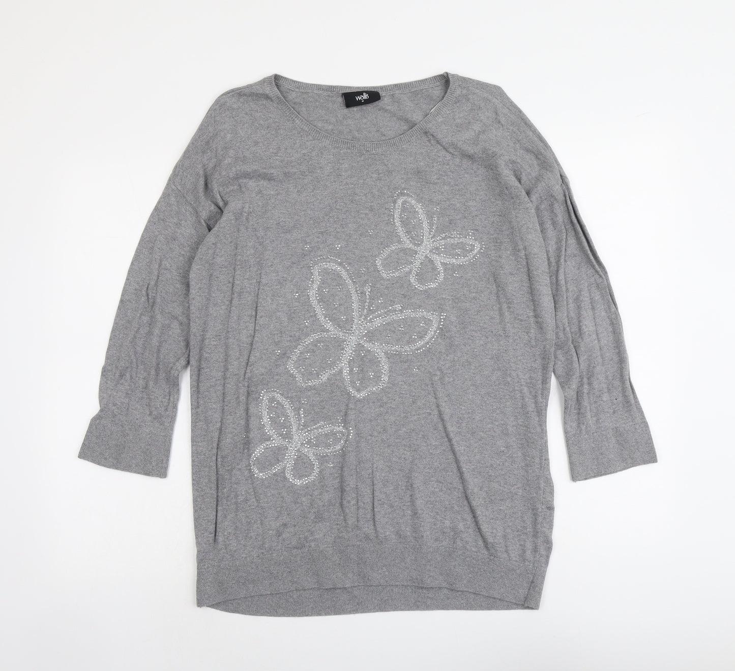 Wallis Womens Grey Boat Neck Cotton Pullover Jumper Size M - Butterfly