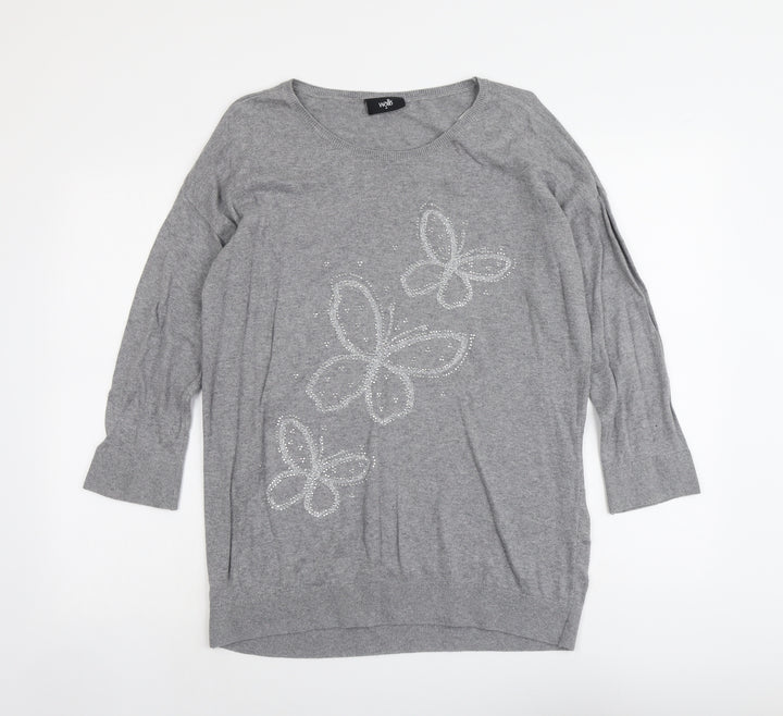 Wallis Womens Grey Boat Neck Cotton Pullover Jumper Size M - Butterfly