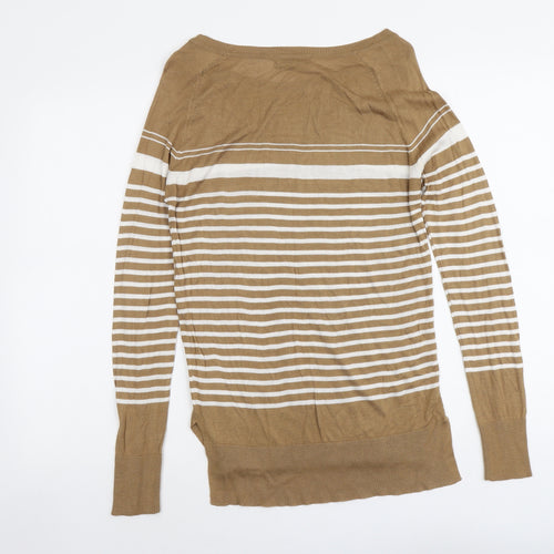 NEXT Womens Beige Boat Neck Striped Acrylic Pullover Jumper Size 10