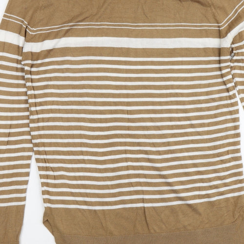 NEXT Womens Beige Boat Neck Striped Acrylic Pullover Jumper Size 10