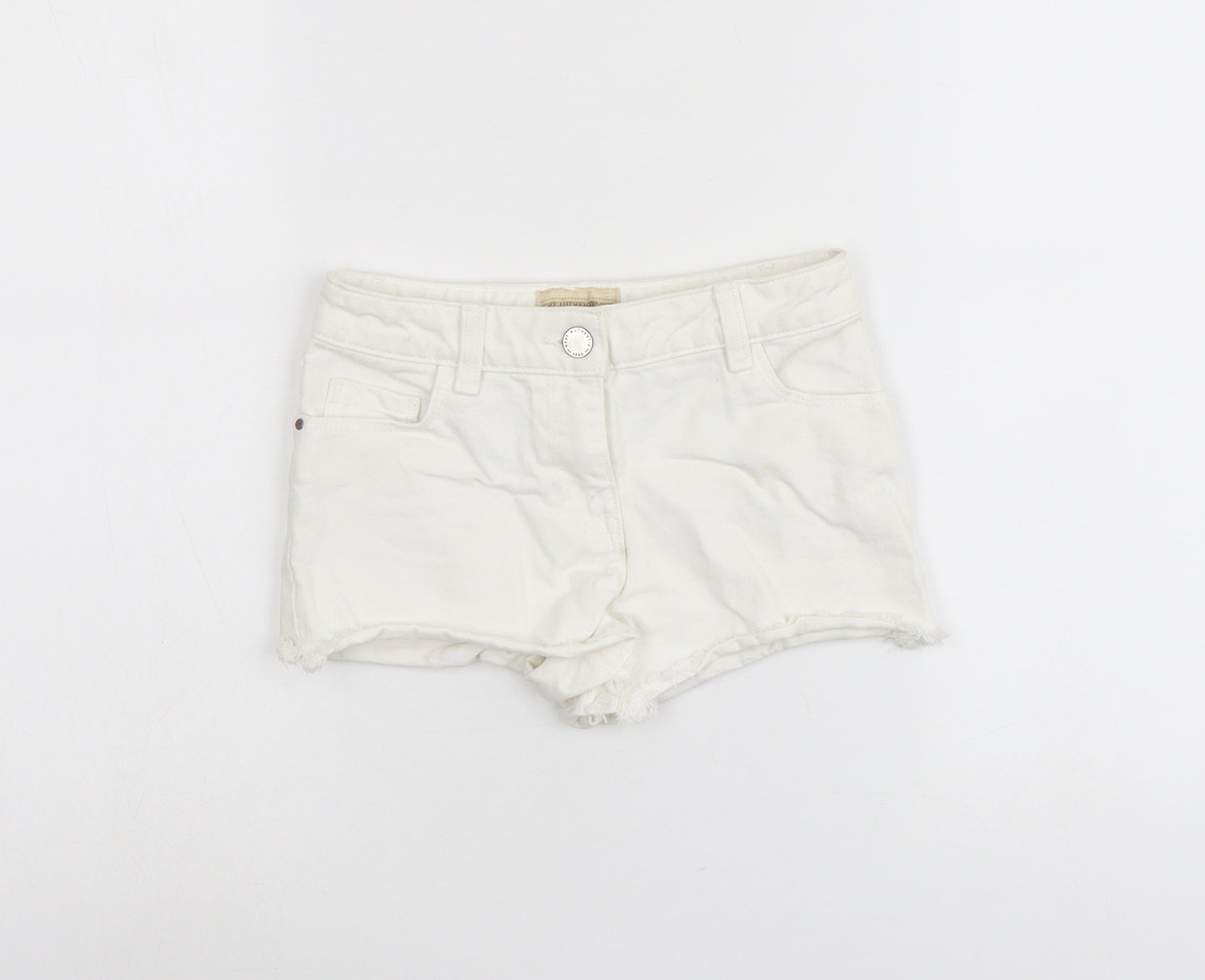 NEXT Girls White Cotton Cut-Off Shorts Size 7 Years Regular Buckle