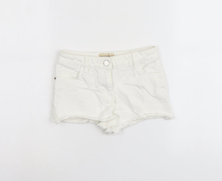 NEXT Girls White Cotton Cut-Off Shorts Size 7 Years Regular Buckle