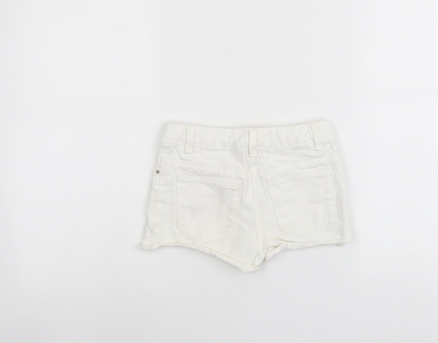 NEXT Girls White Cotton Cut-Off Shorts Size 7 Years Regular Buckle