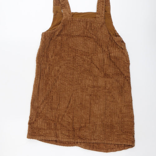 Firetrap Girls Brown Cotton Pinafore/Dungaree Dress Size 13 Years Square Neck Button