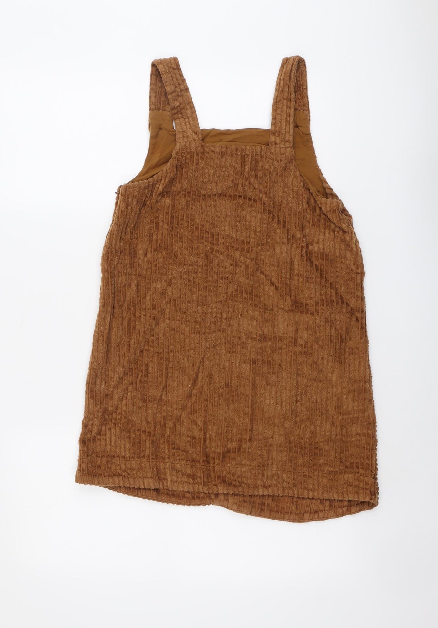 Firetrap Girls Brown Cotton Pinafore/Dungaree Dress Size 13 Years Square Neck Button