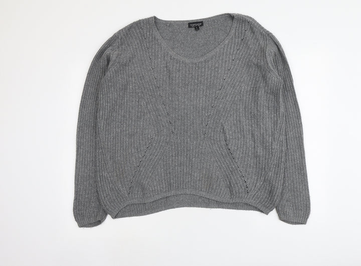 Topshop Womens Grey Scoop Neck Acrylic Pullover Jumper Size 8