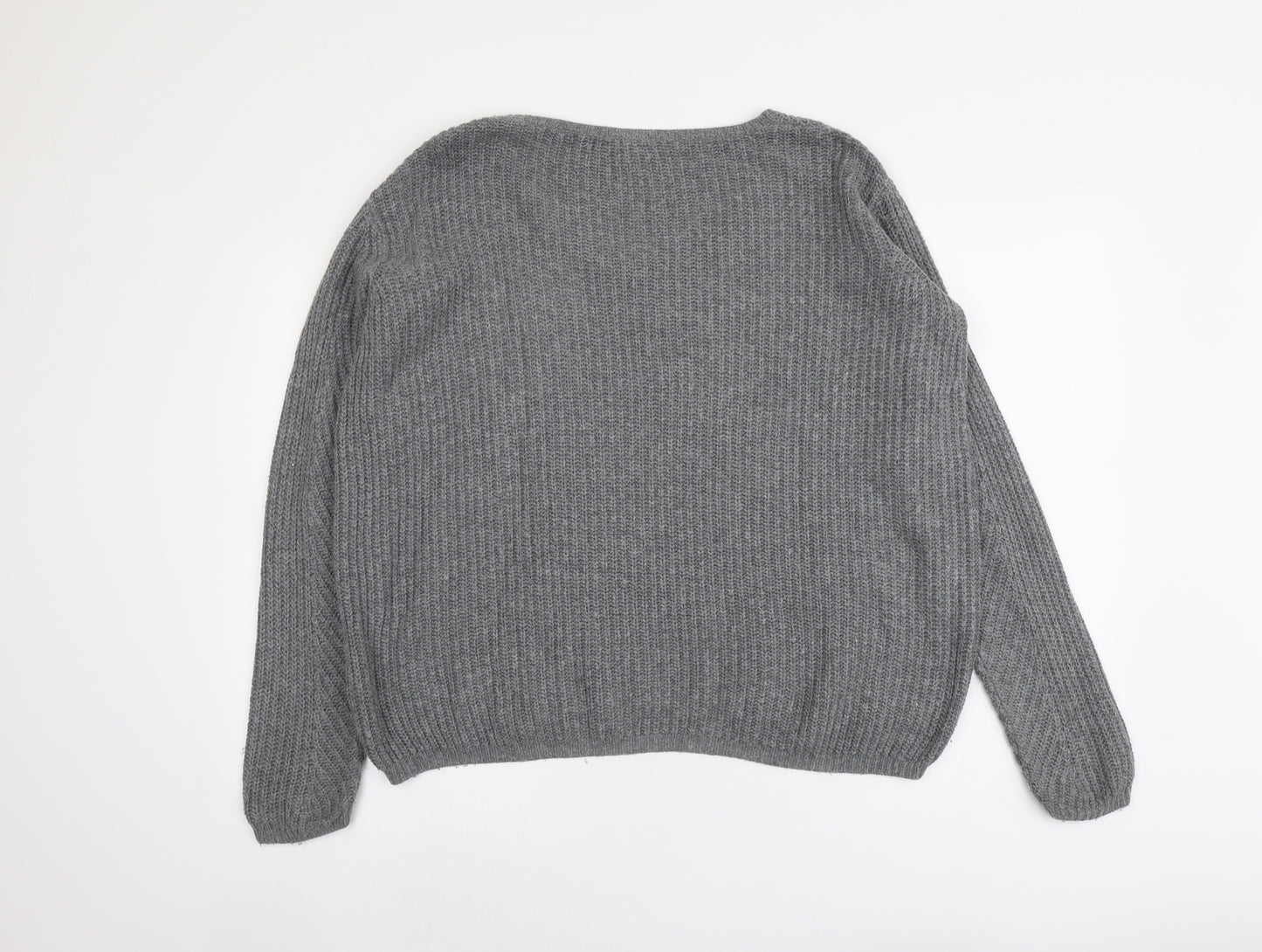 Topshop Womens Grey Scoop Neck Acrylic Pullover Jumper Size 8