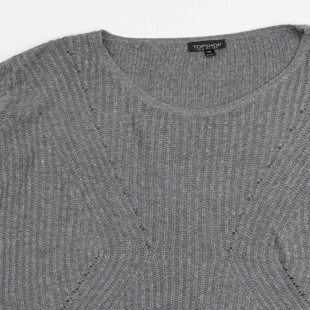 Topshop Womens Grey Scoop Neck Acrylic Pullover Jumper Size 8