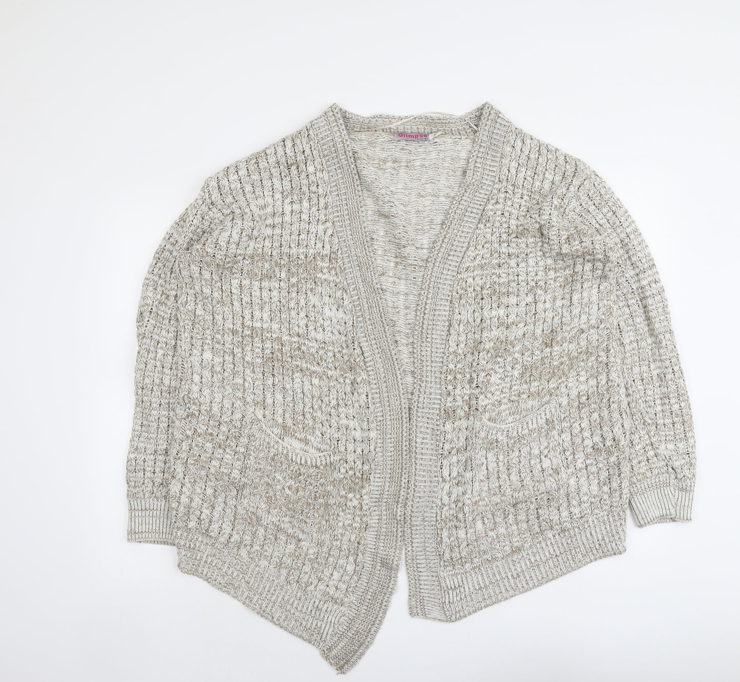 Glimpse Womens Beige V-Neck Acrylic Cardigan Jumper Size S